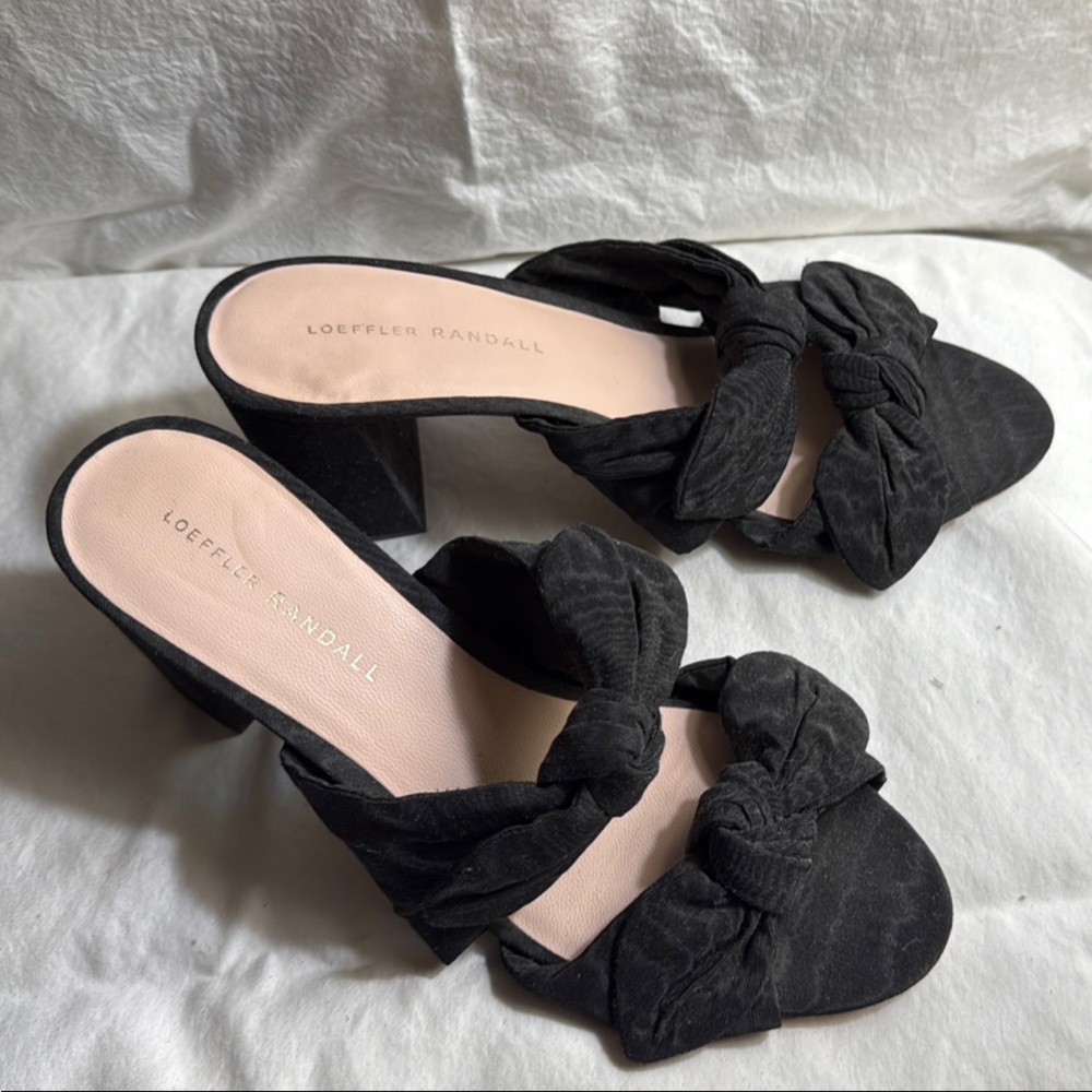 Loeffler Randall Black Mules with Decorative Bows